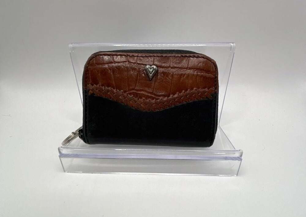 Brighton black and brown croc-embossed leather coin purse with heart charm